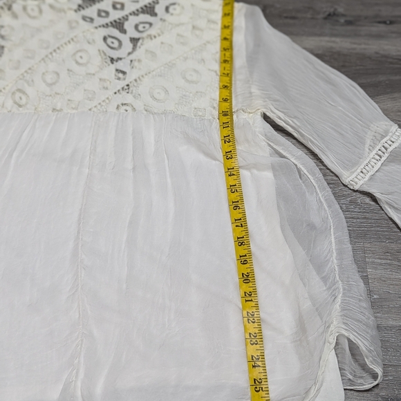 Bellambra white sheer silk blouse fairy sleeves lace bodice size L ethereal - Picture 14 of 14